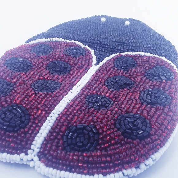 Handmade Beaded Ladybug Coin Purse Pouch Zip Up - Picture 7 of 8
